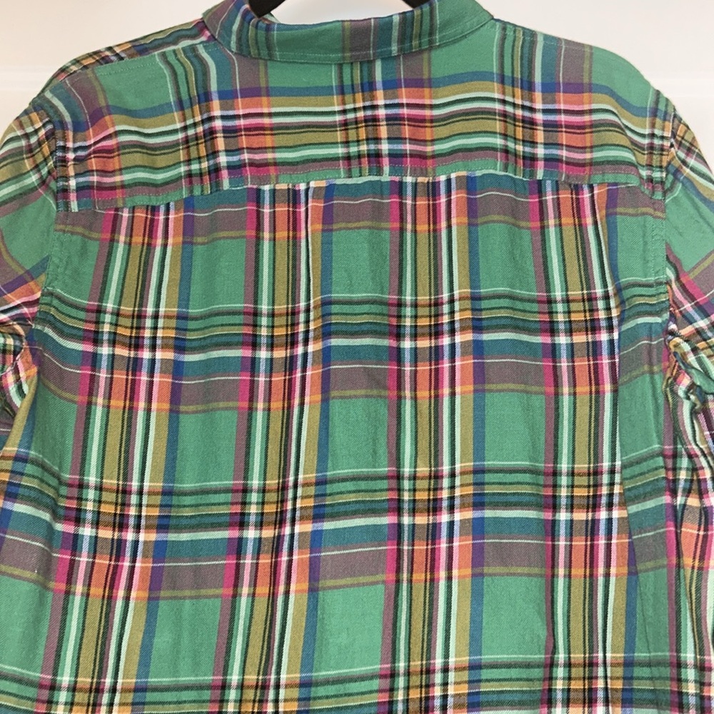 Chaps Ralph Lauren Women’s Cotton Button-Up Shirt 1X Green Plaid Lightweight - Picture 6 of 11